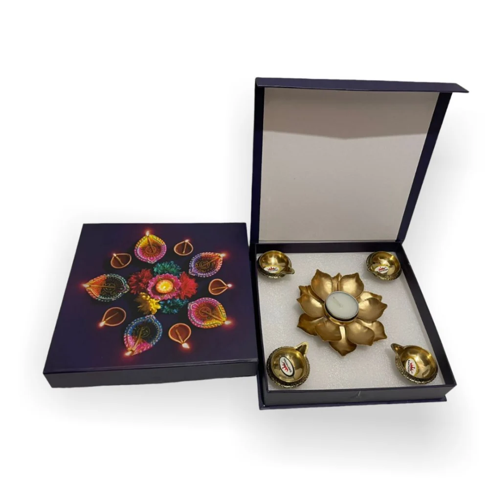 Brass diya and floral tealight holder set for Diwali